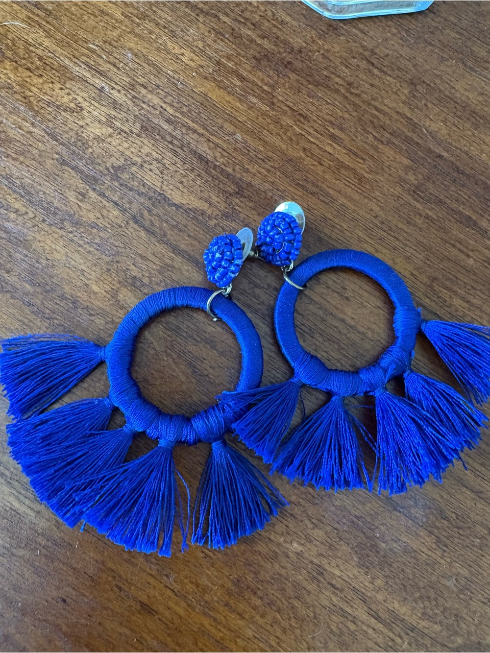 Bold Royal Blue Tassel Hoop Earrings